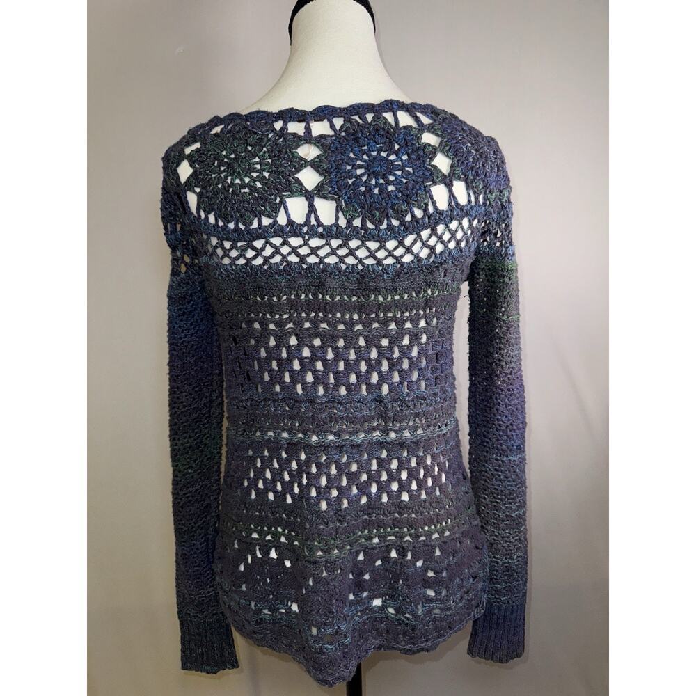 Free People Women’s XS Open Knit Crochet Sweater Boho Festival Purple‎ Blue - Picture 2 of 7